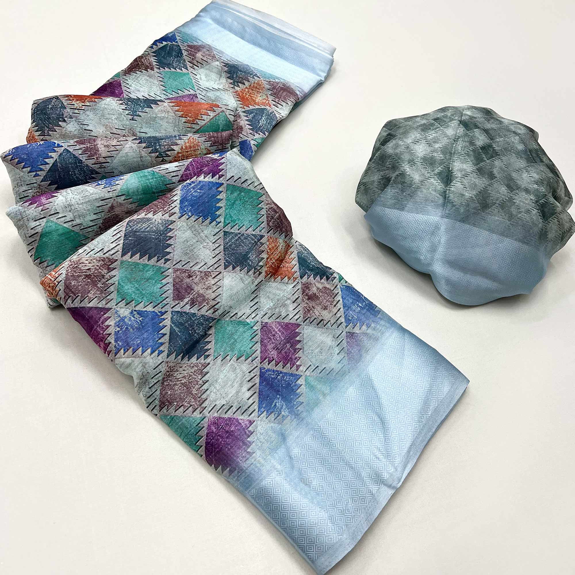 Blue Digital Printed Cotton Blend Saree