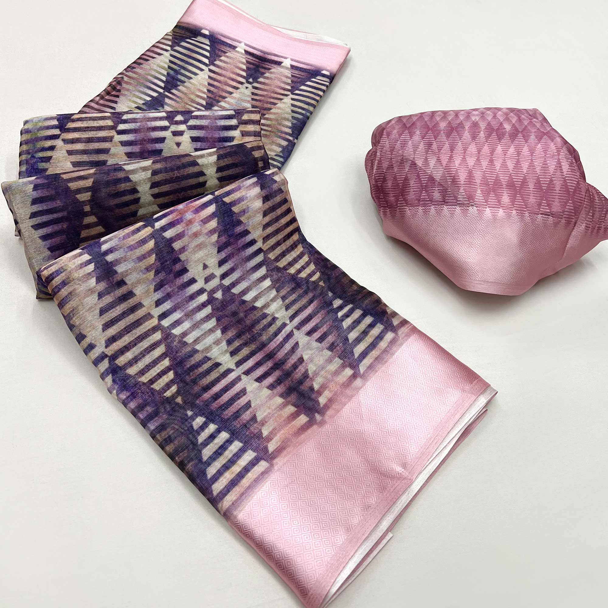 Blue Digital Printed Cotton Blend Saree With Fancy Border