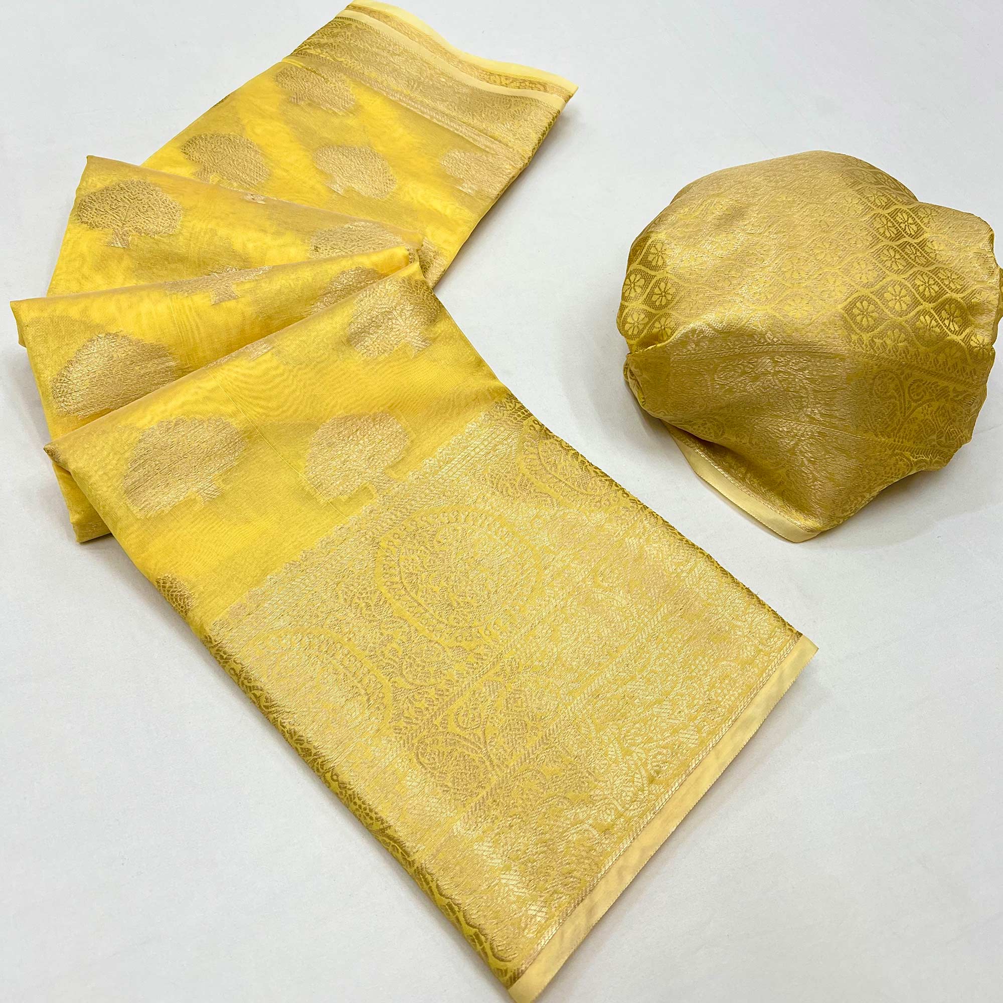 Yellow Woven Organza Saree