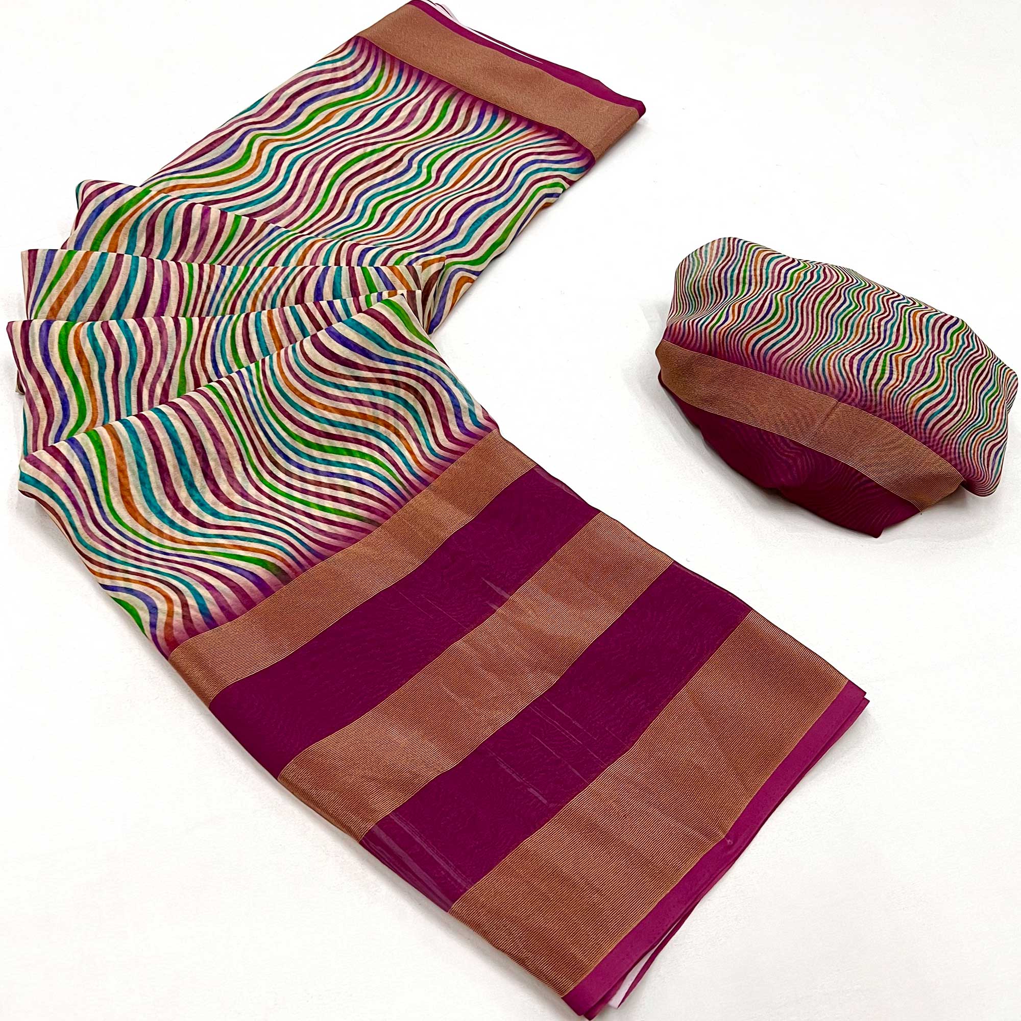 Wine Striped Digital Printed Georgette Saree
