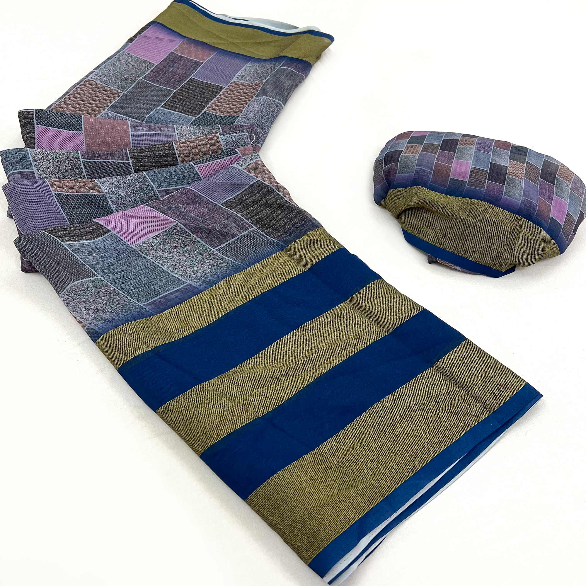 Blue Digital Printed Georgette Saree