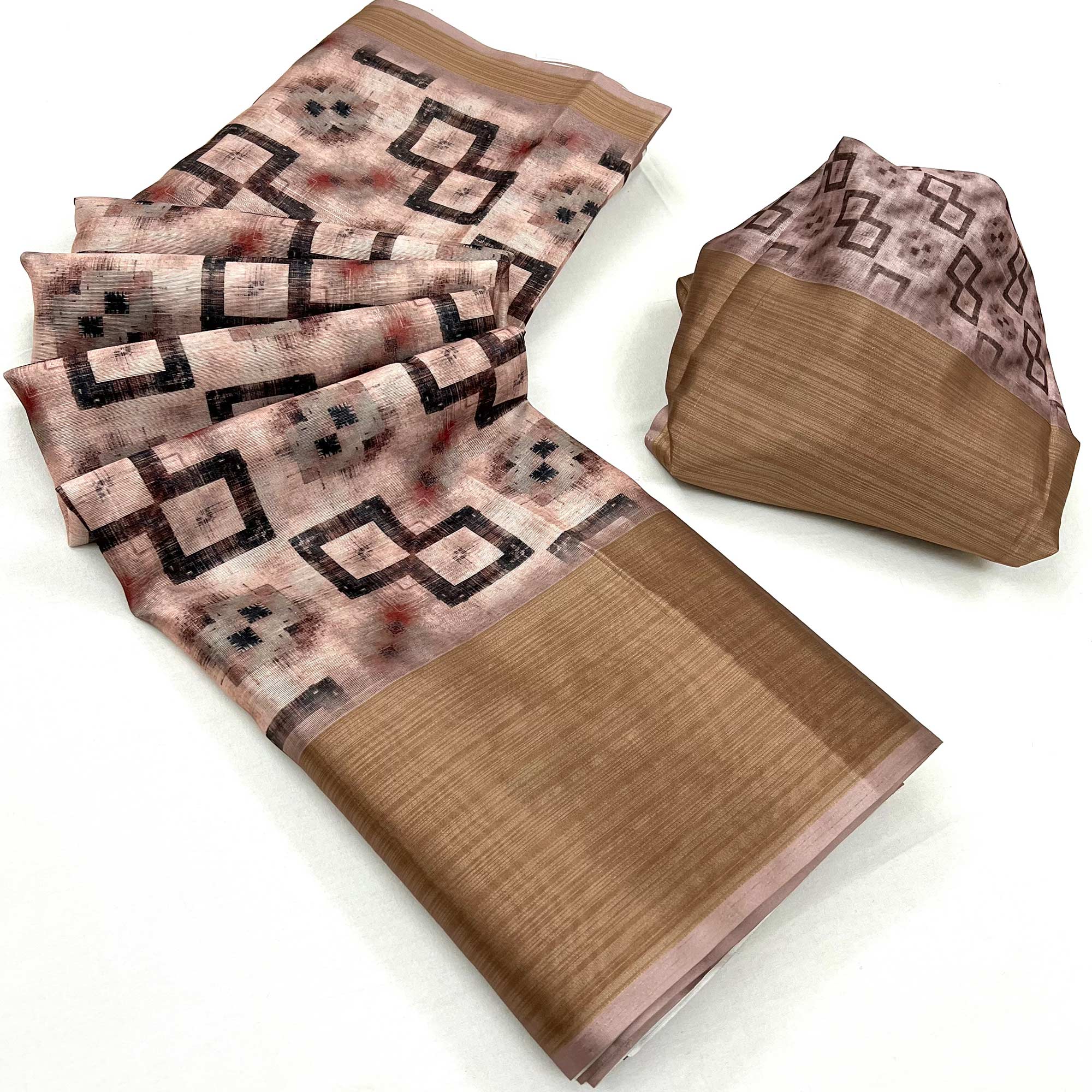 Peach Geometric Printed Cotton Blend Saree