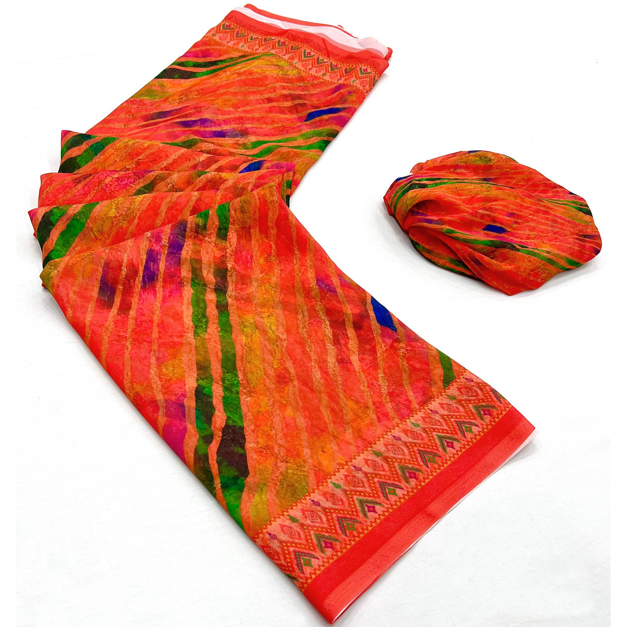 Orange Digital Printed Georgette Saree