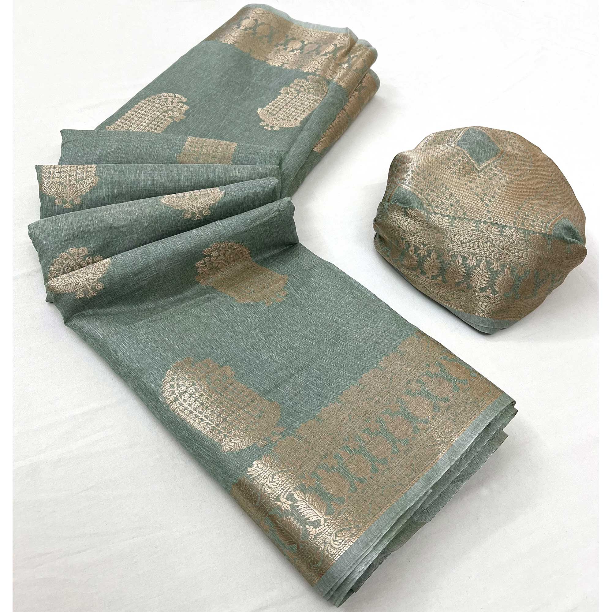 Sea Green Floral Woven Georgette Saree