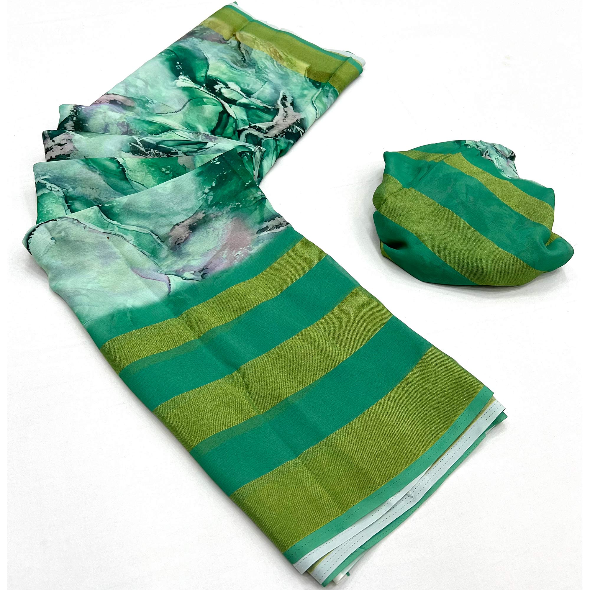 Rama Green Digital Printed Viscose Saree