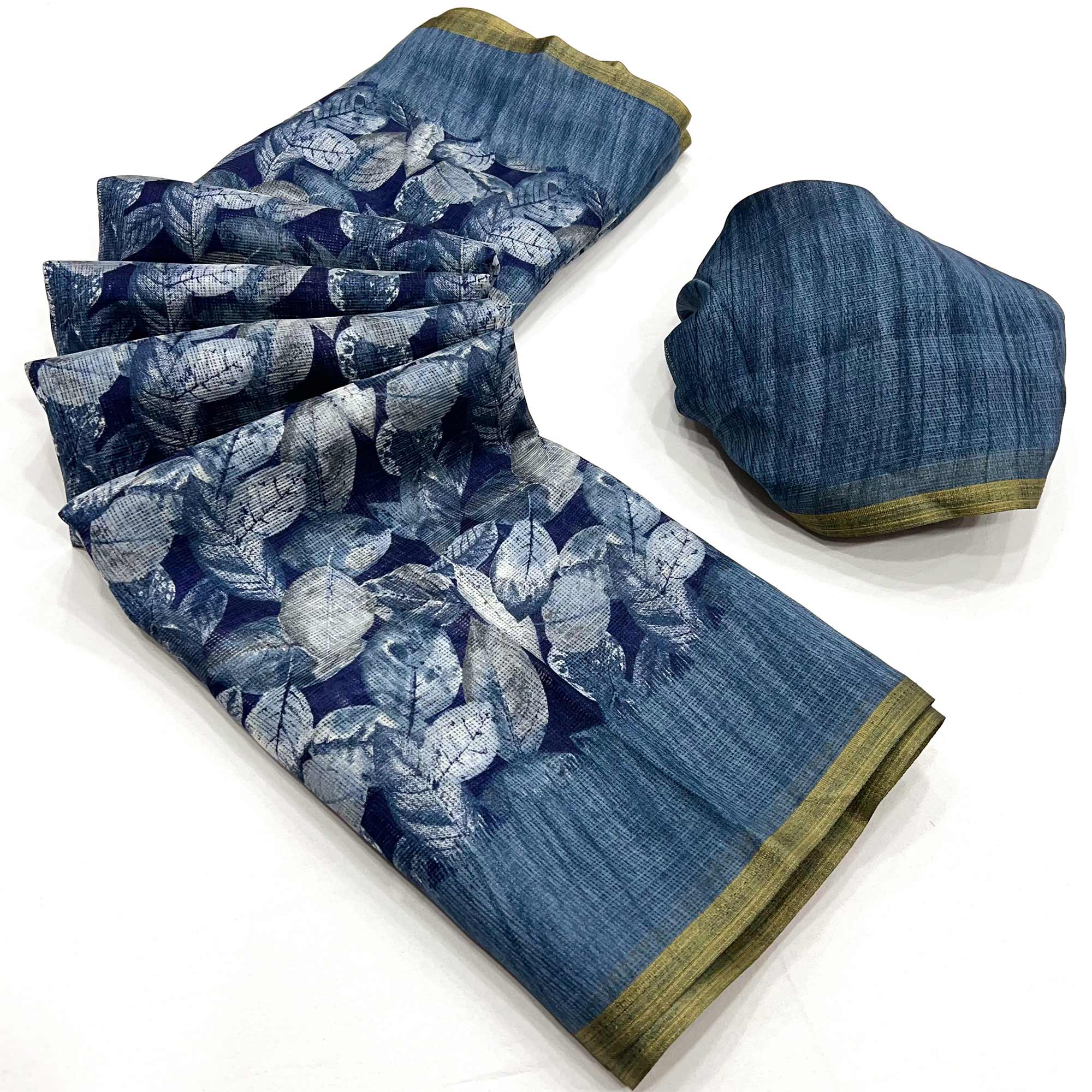 Blue Digital Printed Cotton Blend Saree