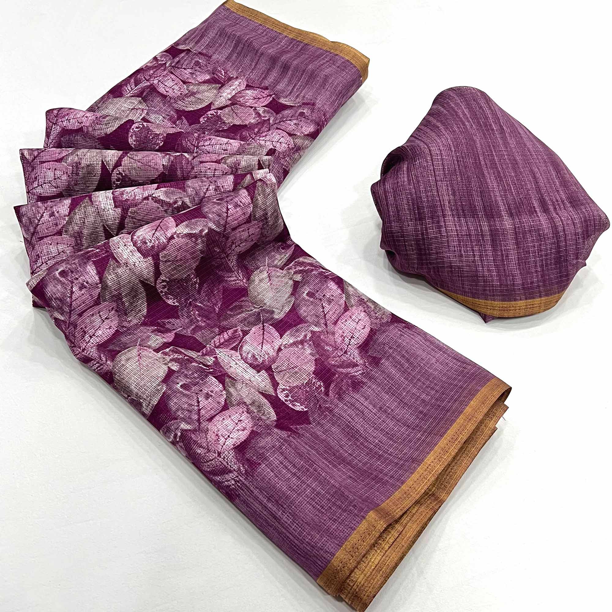 Wine Digital Printed Cotton Blend Saree