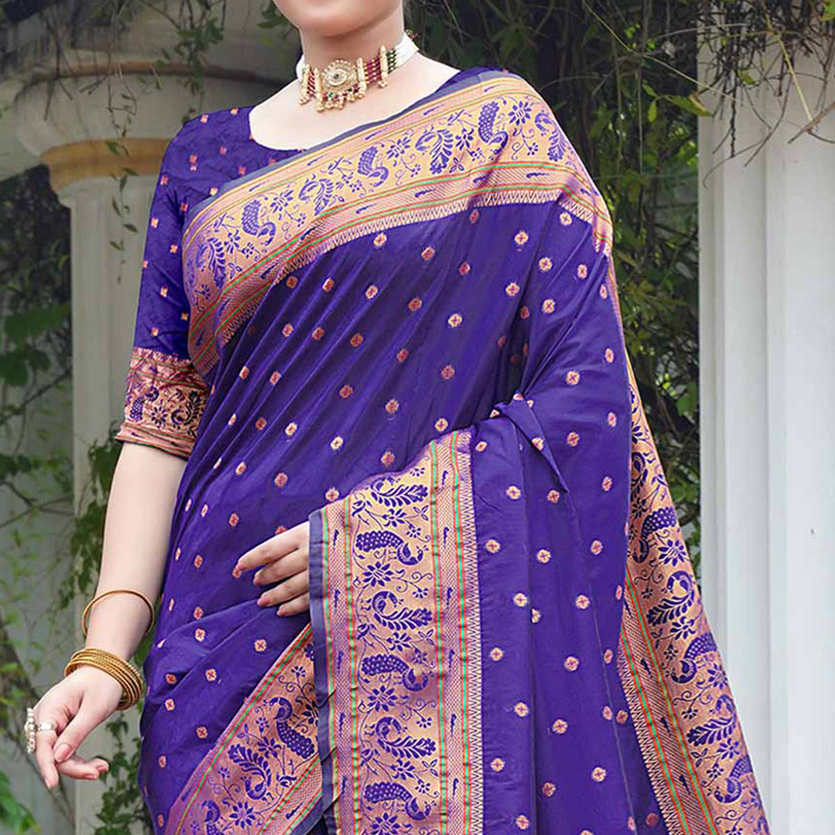 Purple Woven Paithani Art Silk Saree