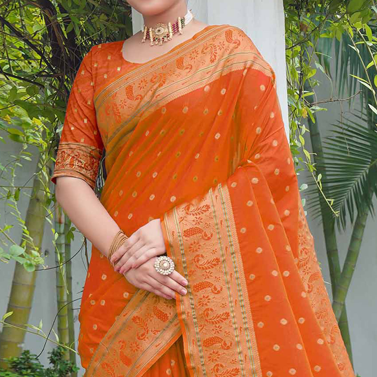 Orange Woven Paithani Art Silk Saree