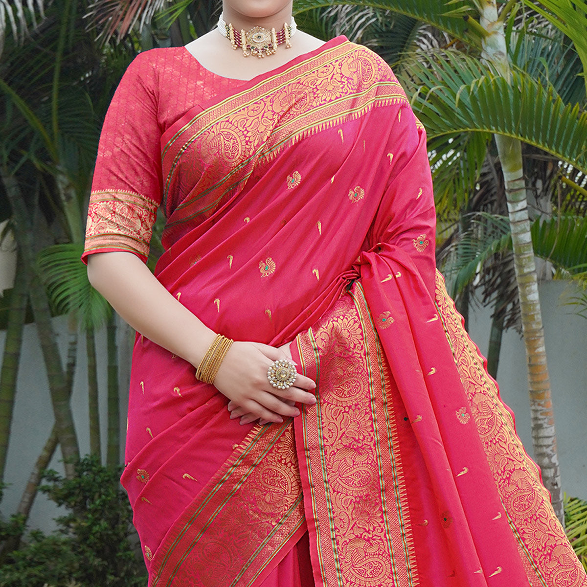Pink Woven Paithani Art Silk Saree