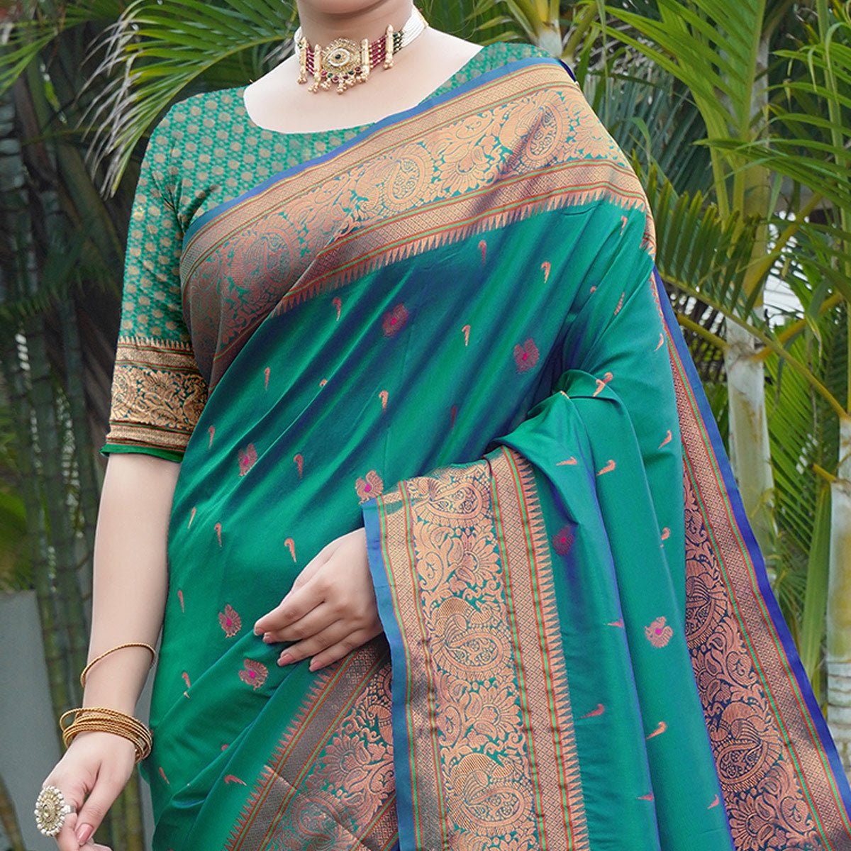 Rama Green Woven Paithani Art Silk Saree