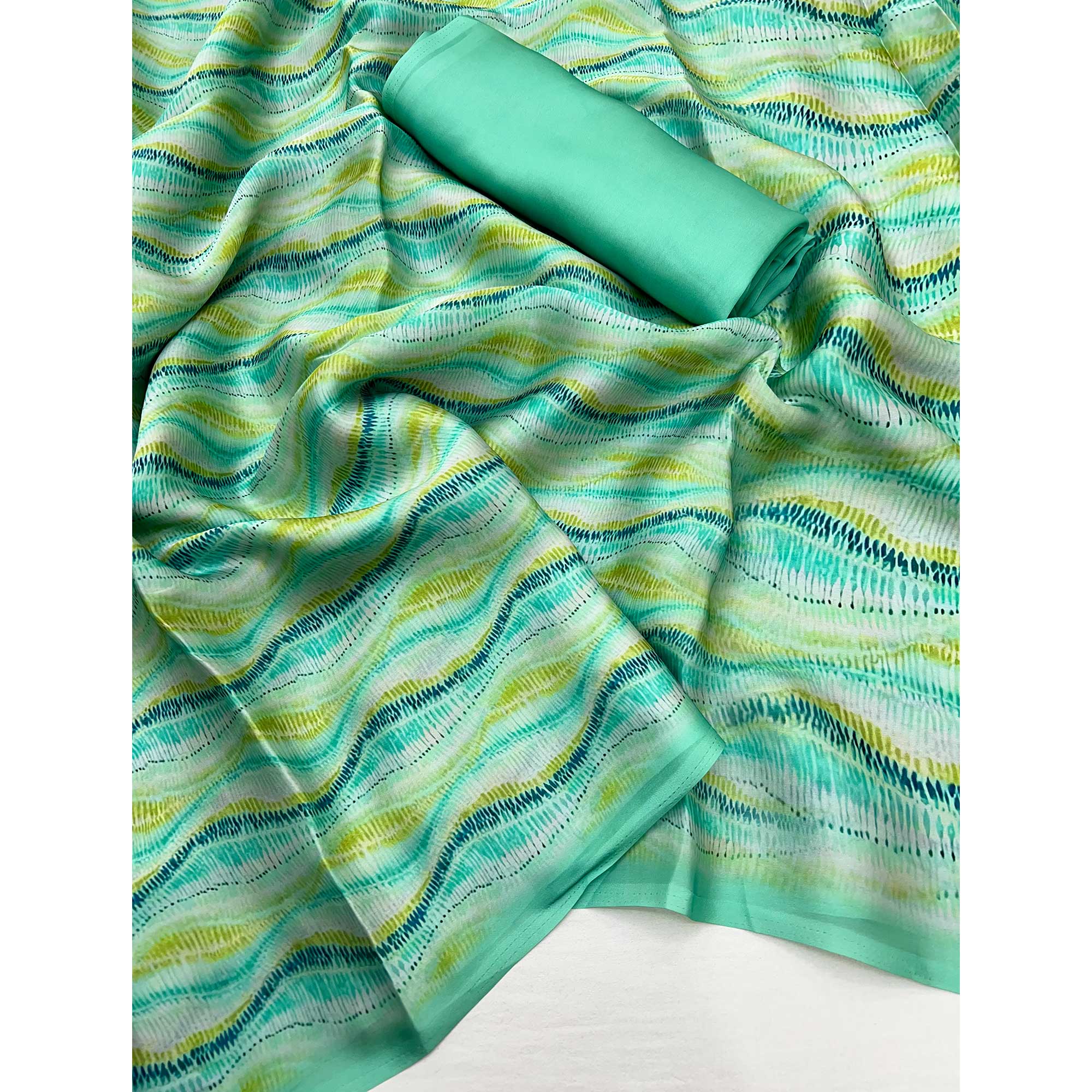Green Zig Zag Digital Printed Georgette Saree