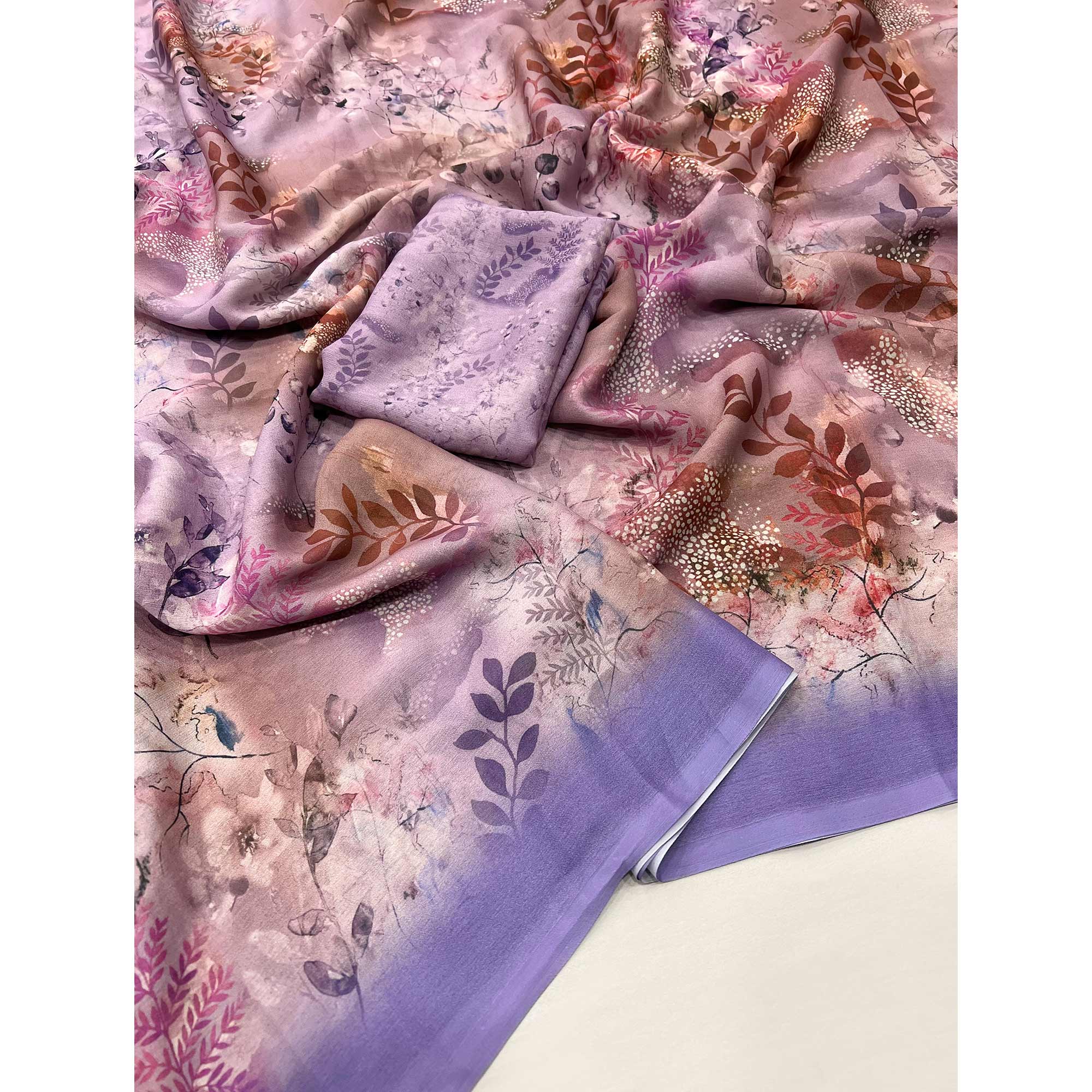 Lavender Floral Digital Printed Georgette Saree