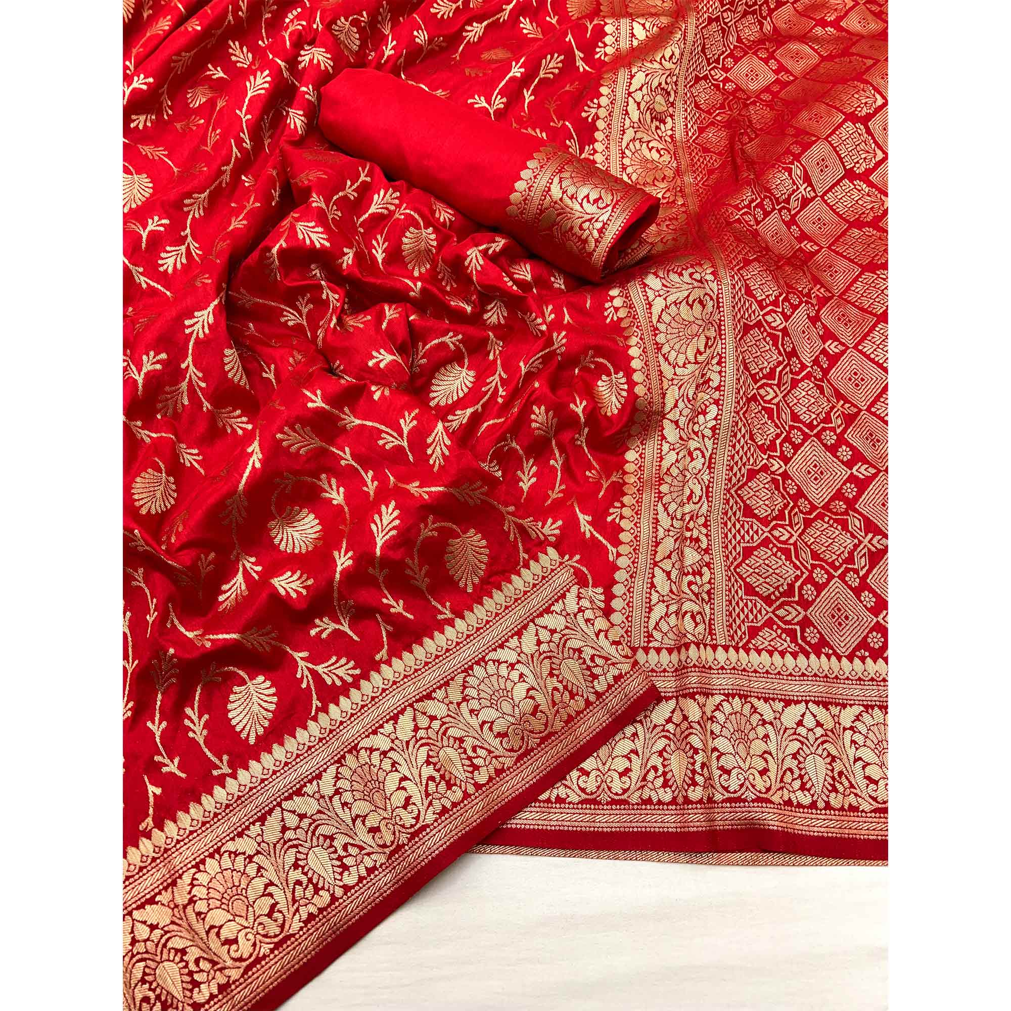 Red Floral Zari Woven Dola Silk Saree