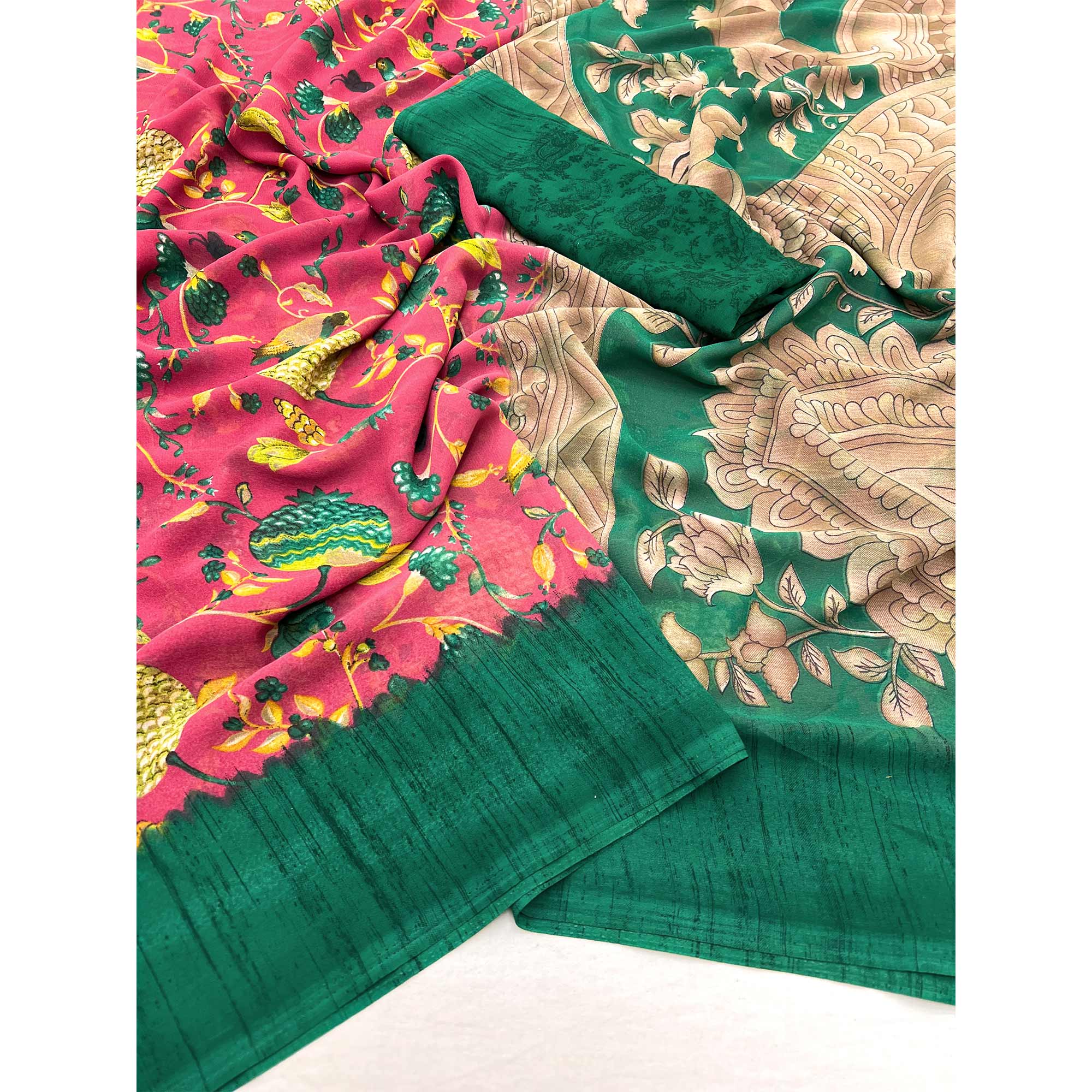 Pink Floral Printed Georgette Saree