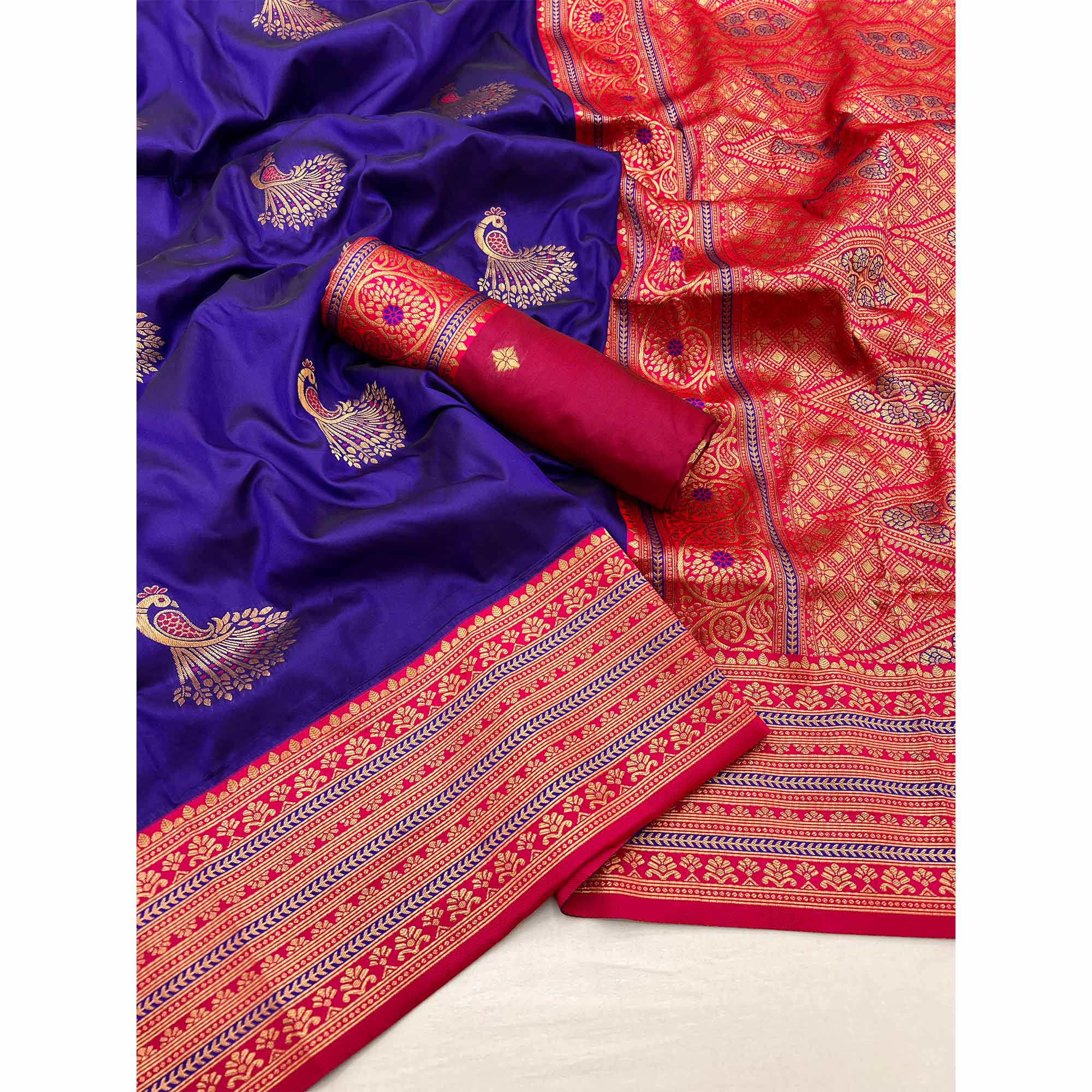 Violet Woven Pure Silk Saree