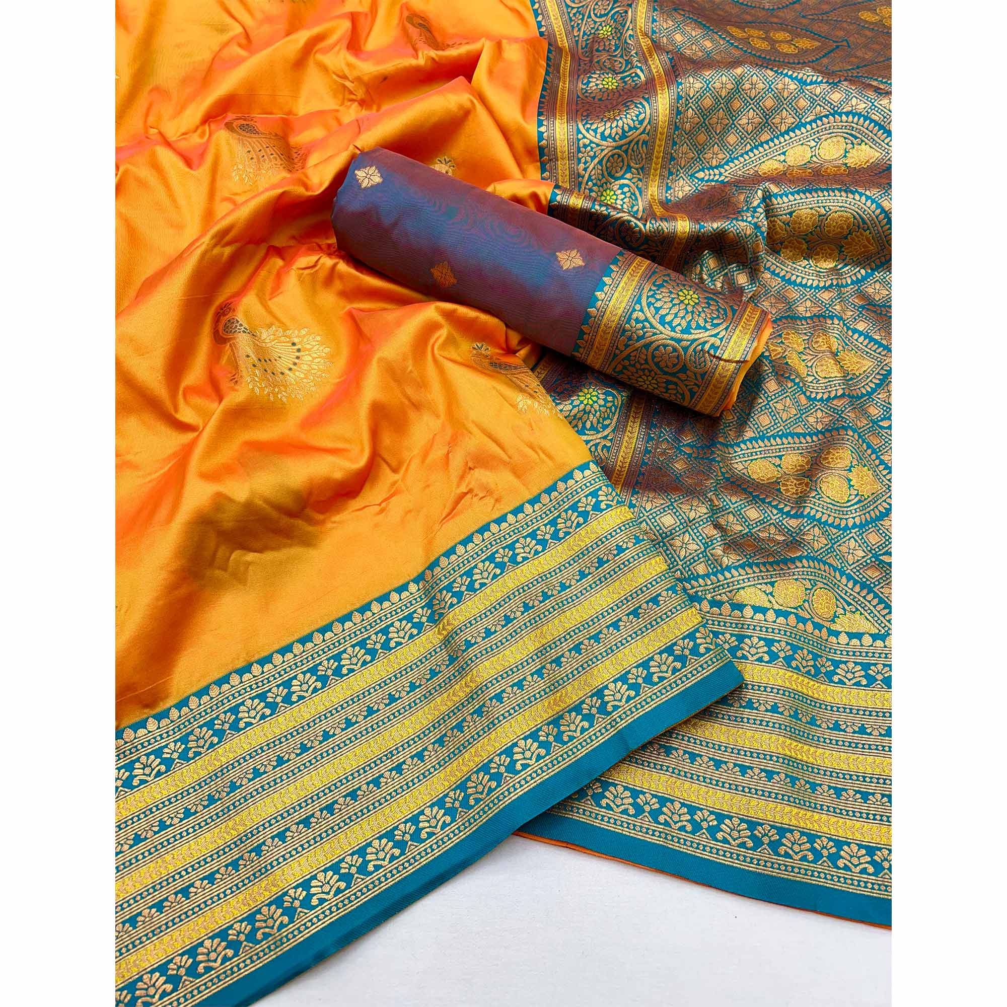 Mustard Woven Pure Silk Saree