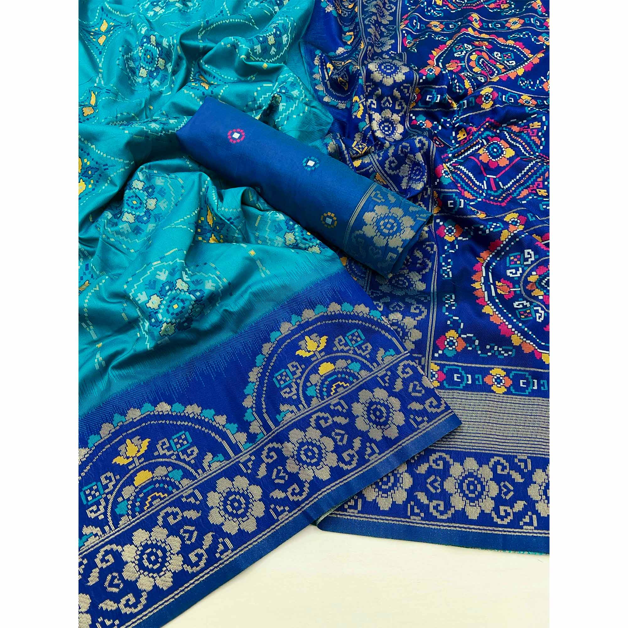 Blue Floral Woven Pure Silk Saree