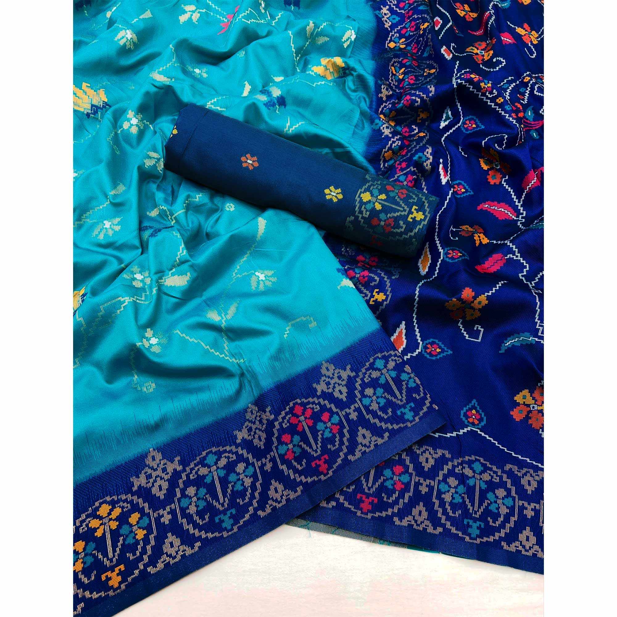 Blue Floral Woven Pure Silk Saree