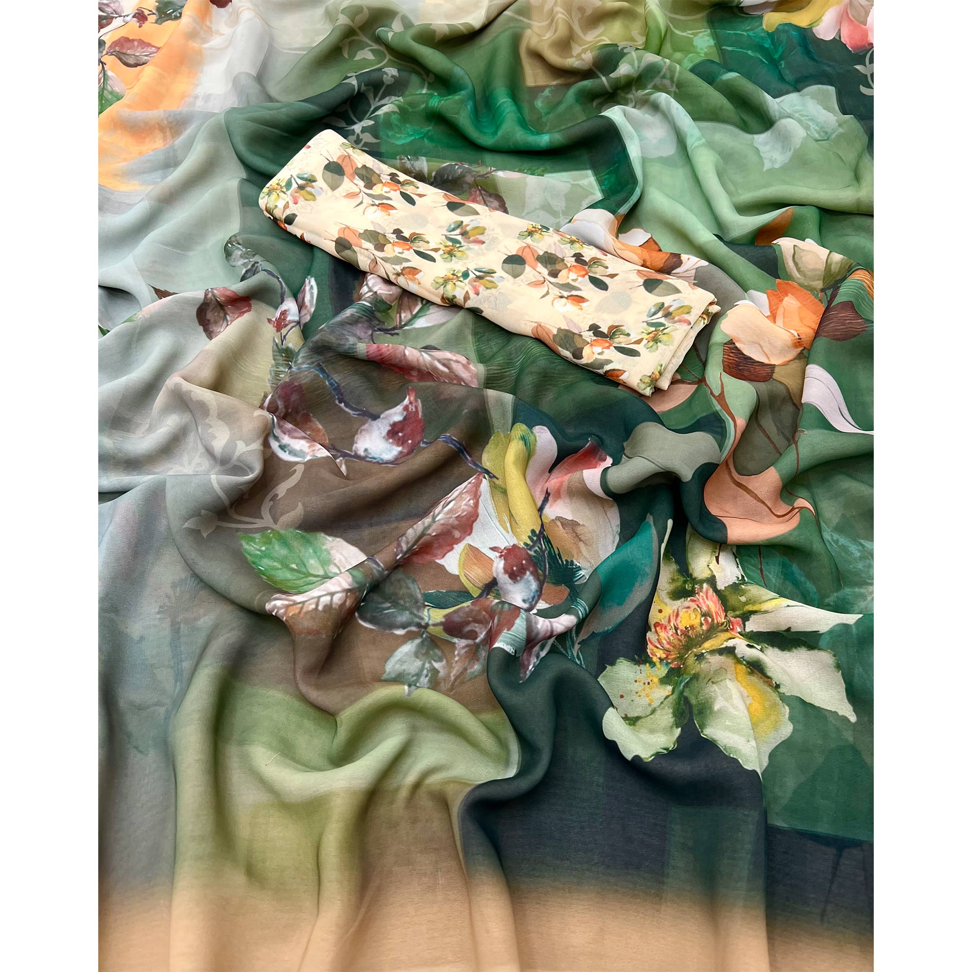 Multicolor Floral Digital Printed Georgette Saree