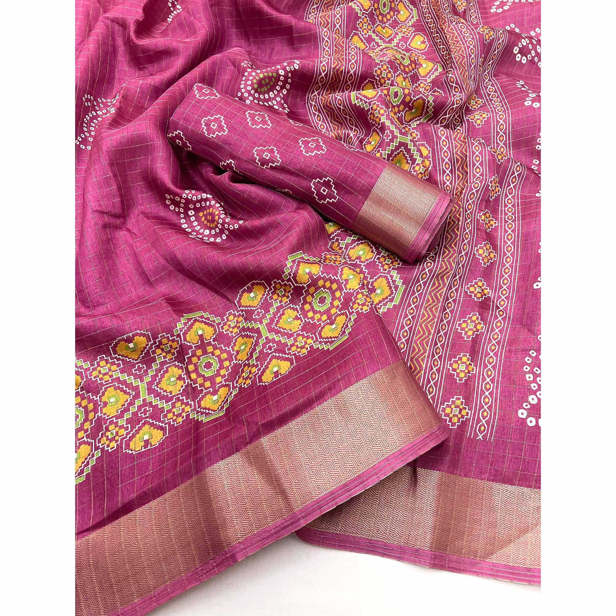 Pink Patola Patterned Featuring Weaving Work Dola Silken Drape