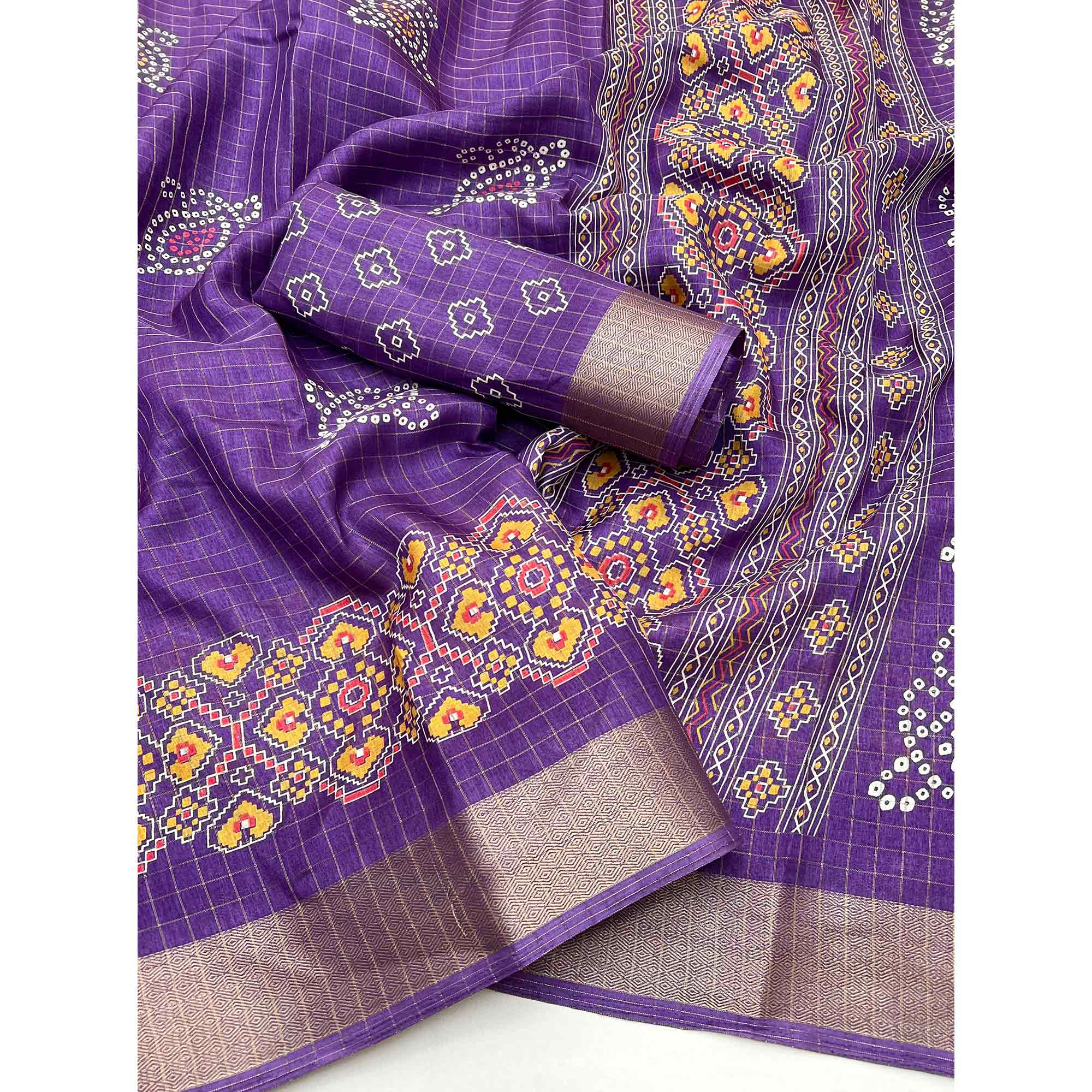 Purple Patola Patterned Featuring Weaving Work Dola Silken Drape