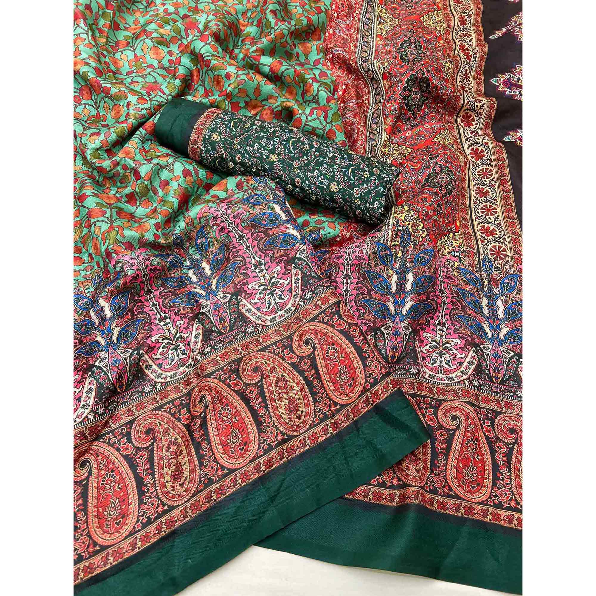 Mint Green Digital Floral Adorned with Artistic Prints Pashmina Elegant Drape