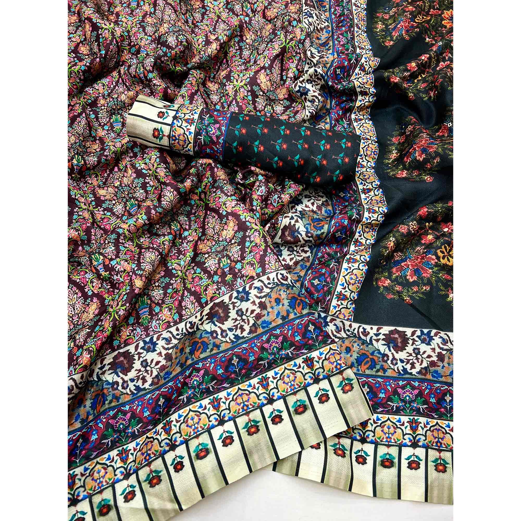 Plum Purple Digital Floral Adorned with Artistic Prints Pashmina Elegant Drape