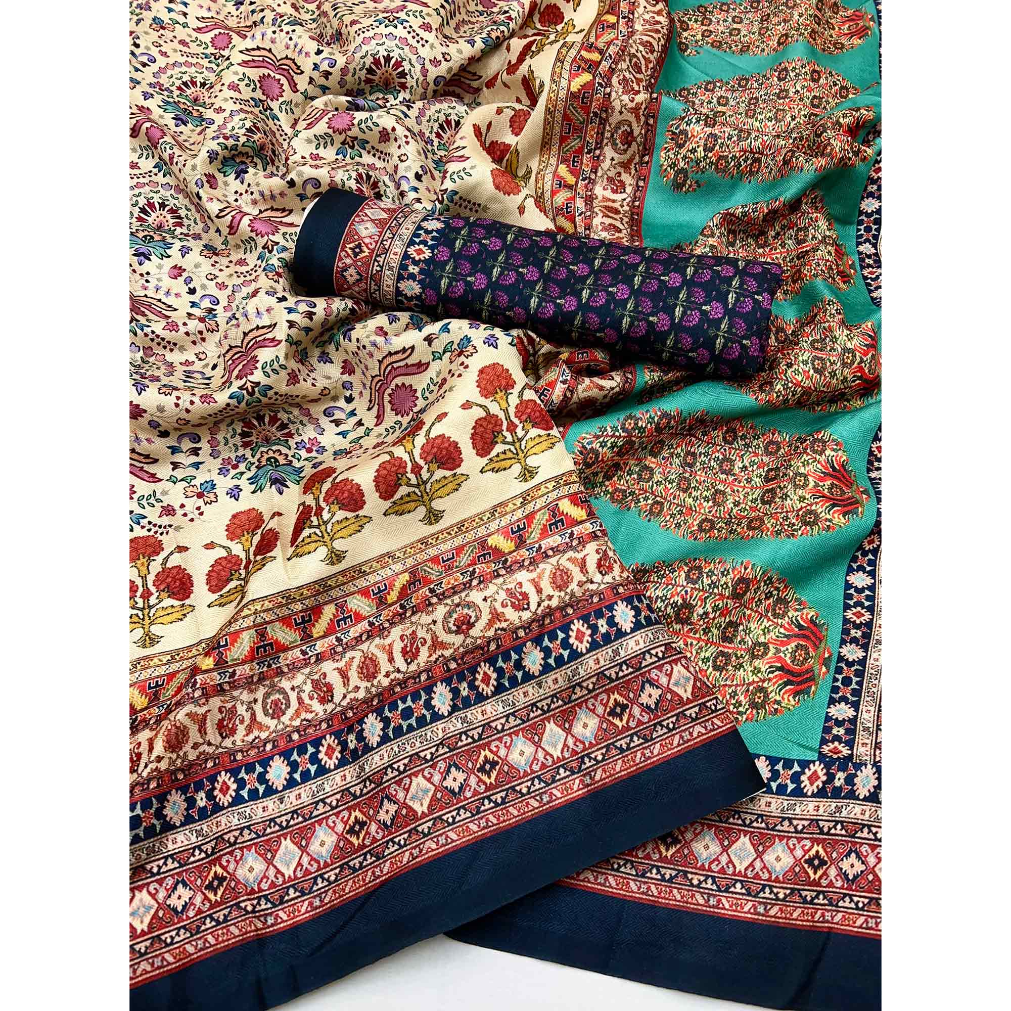 Cream Digital Floral Adorned with Artistic Prints Pashmina Elegant Drape
