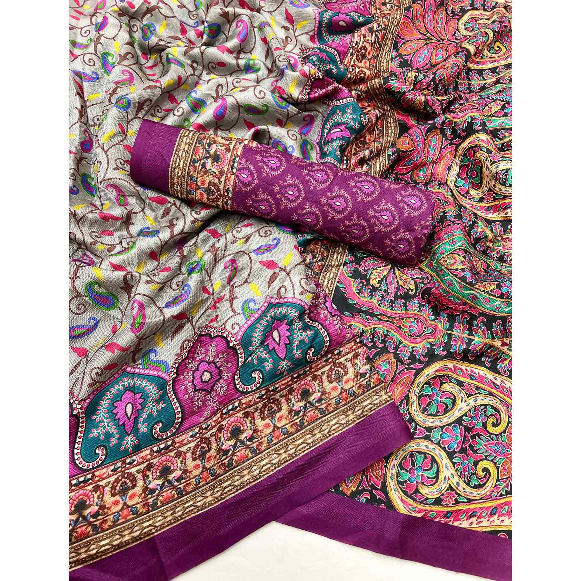 Grey Digital Floral Adorned with Artistic Prints Pashmina Elegant Drape