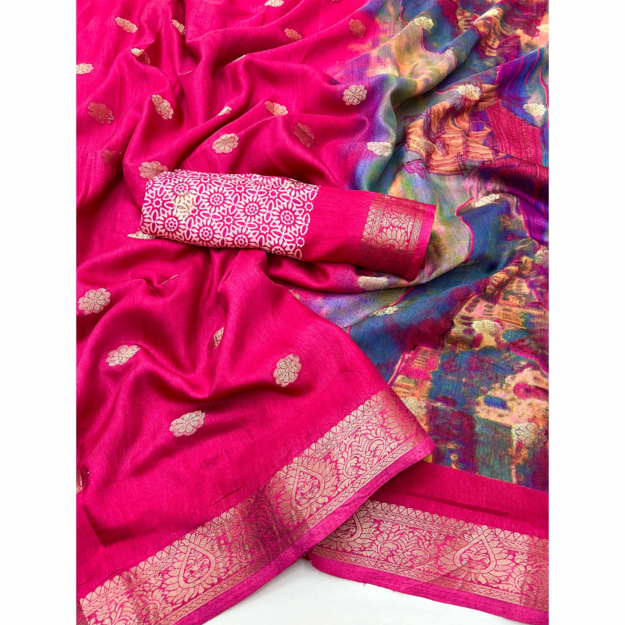 Soft Dola Silk Saree in Pink Glows with Intricate Floral Butti Weaving