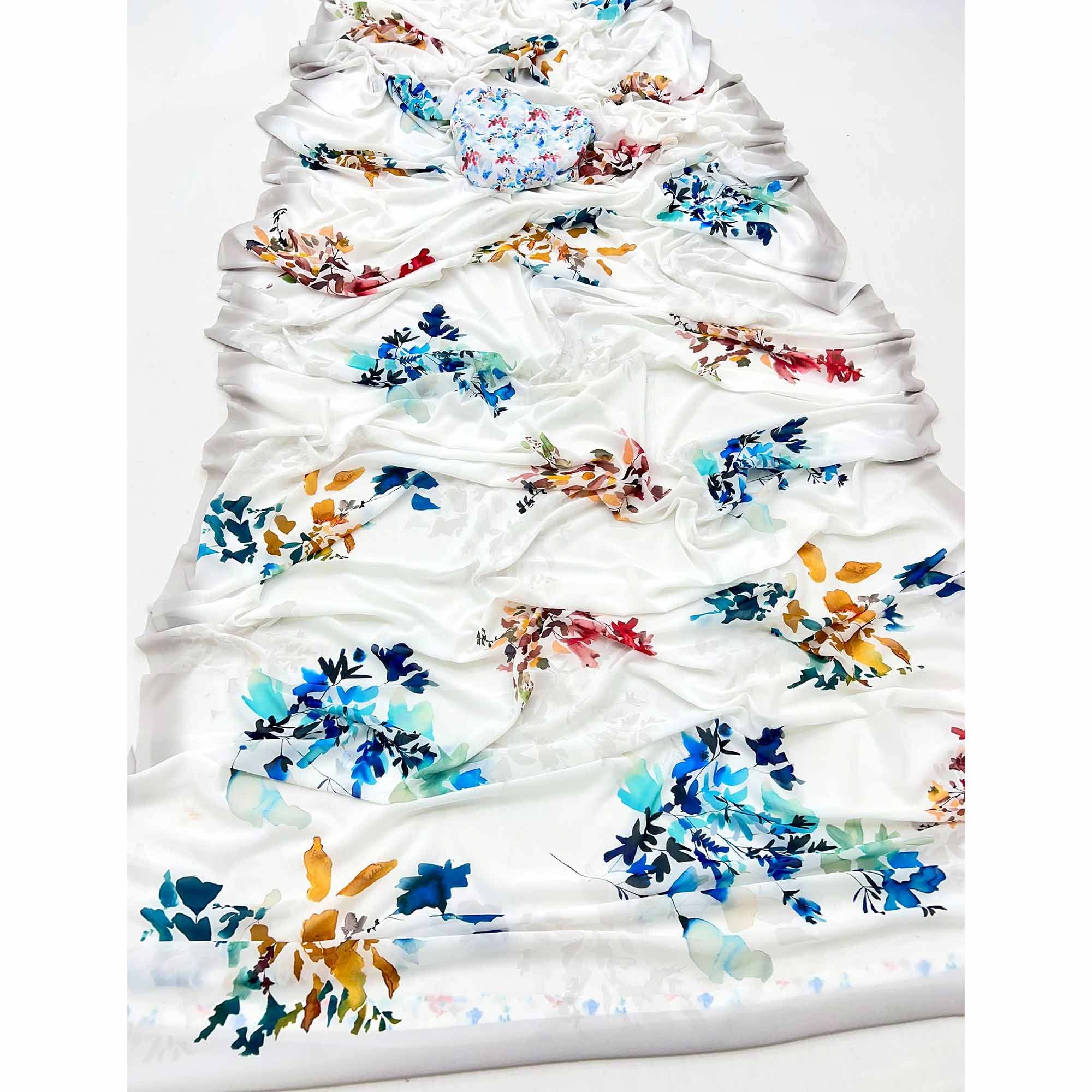 Graceful White Georgette Saree With Subtle Floral Digital Design