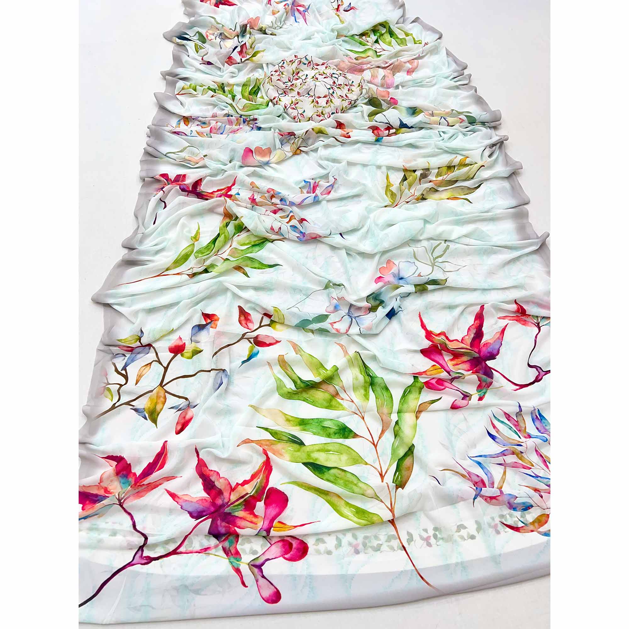 Floral Digital Printed White Georgette Saree For Graceful Look