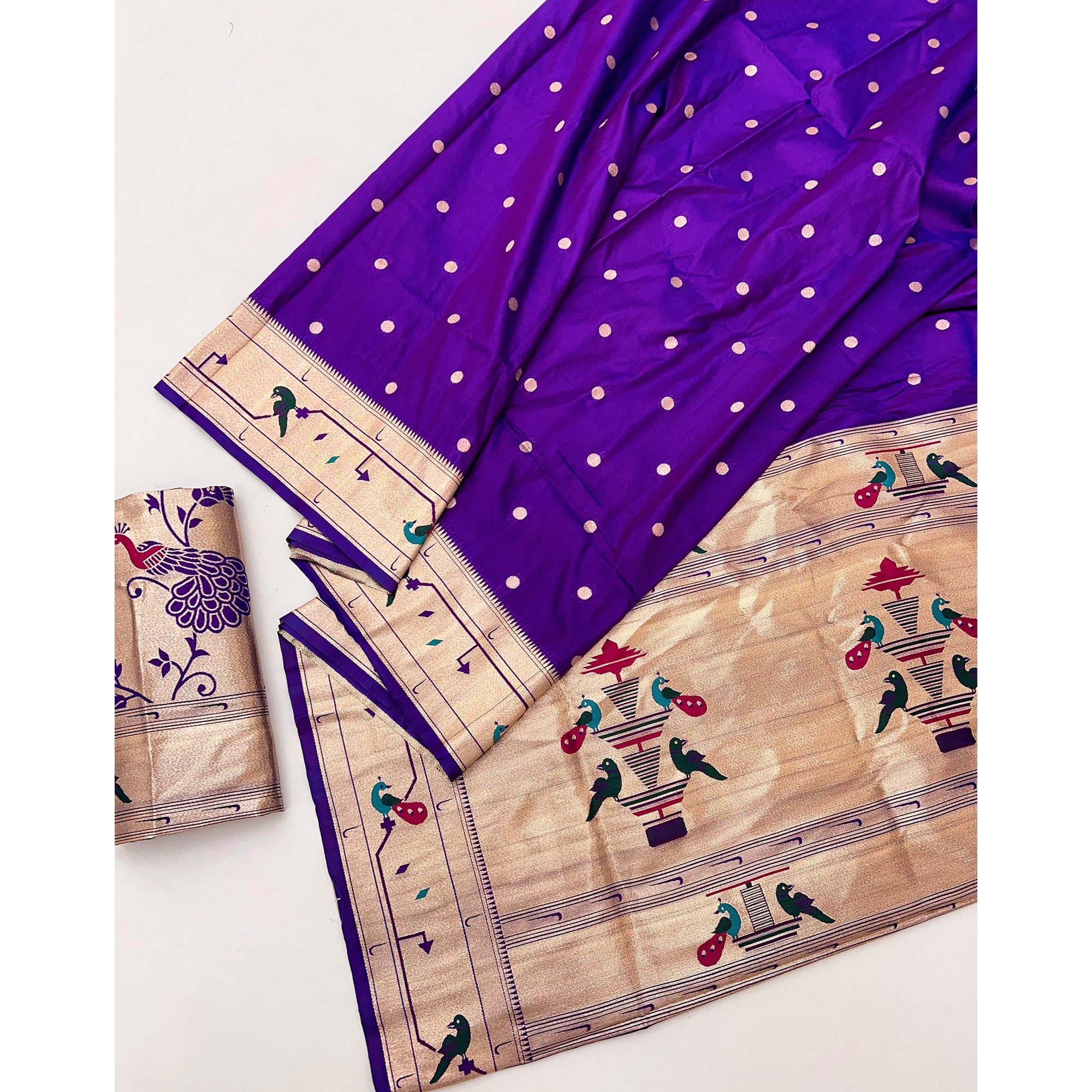 Royal Purple Floral Zari Weaving Work Silk Blend Paithani Saree With Traditional Charm