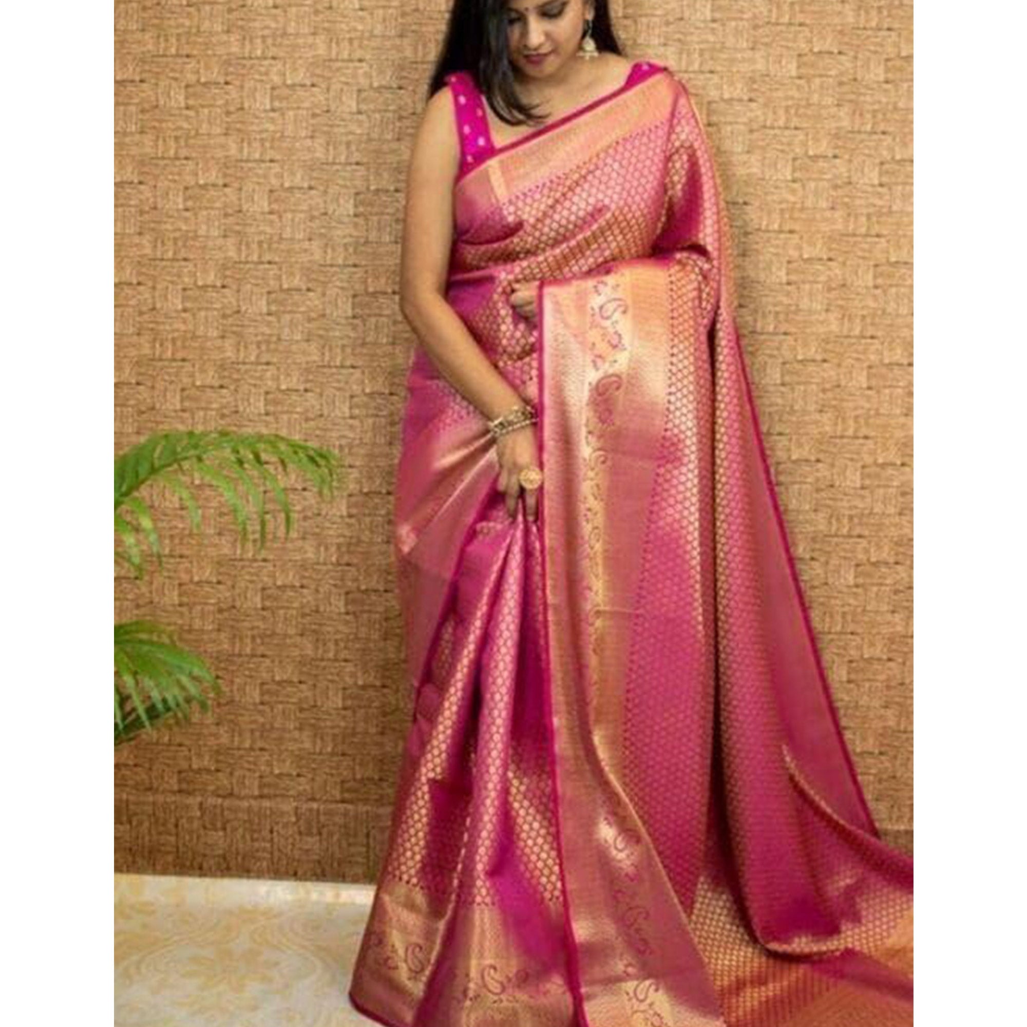 Pink Woven Banarasi Silk Saree