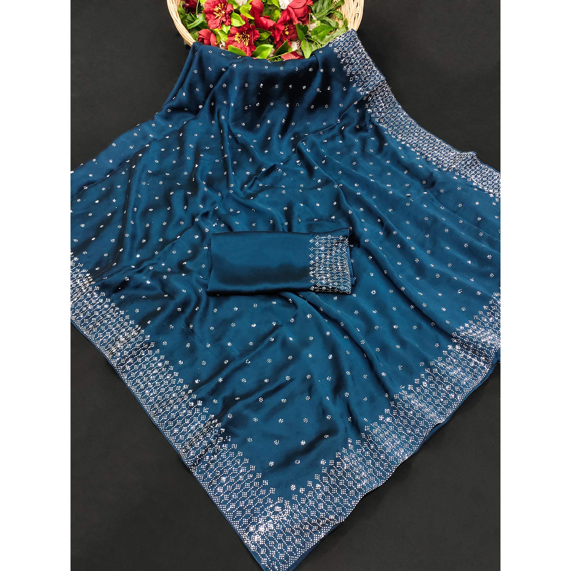 Morpich Floral Swarovski Work Georgette Saree