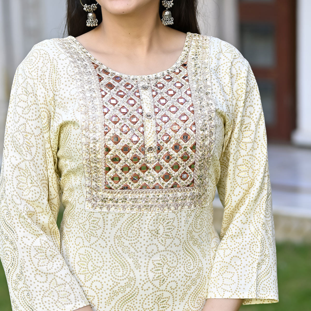 Offwhite Floral Foil Printed Rayon Kurti