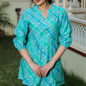 Blue Foil Printed Modal Top