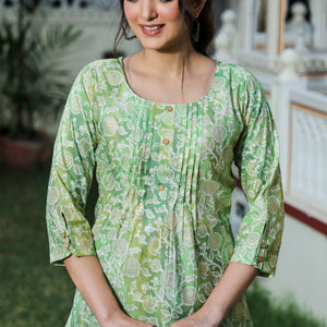 Green Floral Foil Printed Modal Top
