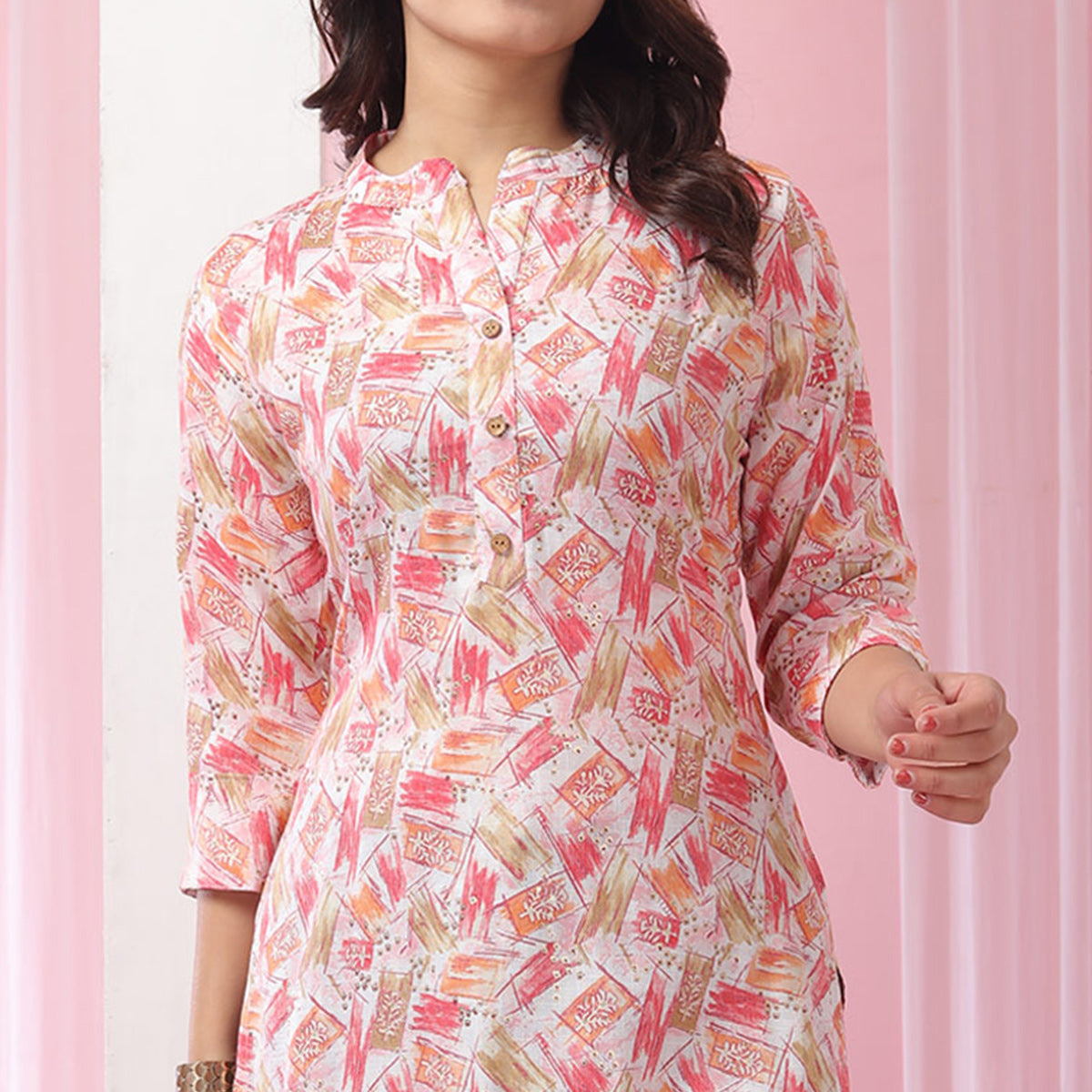 Pink Foil Printed Rayon Top