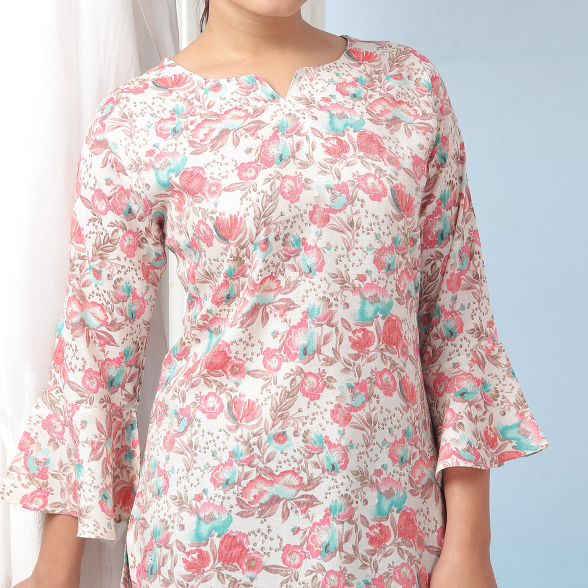 Pink Floral Foil Printed Rayon Top