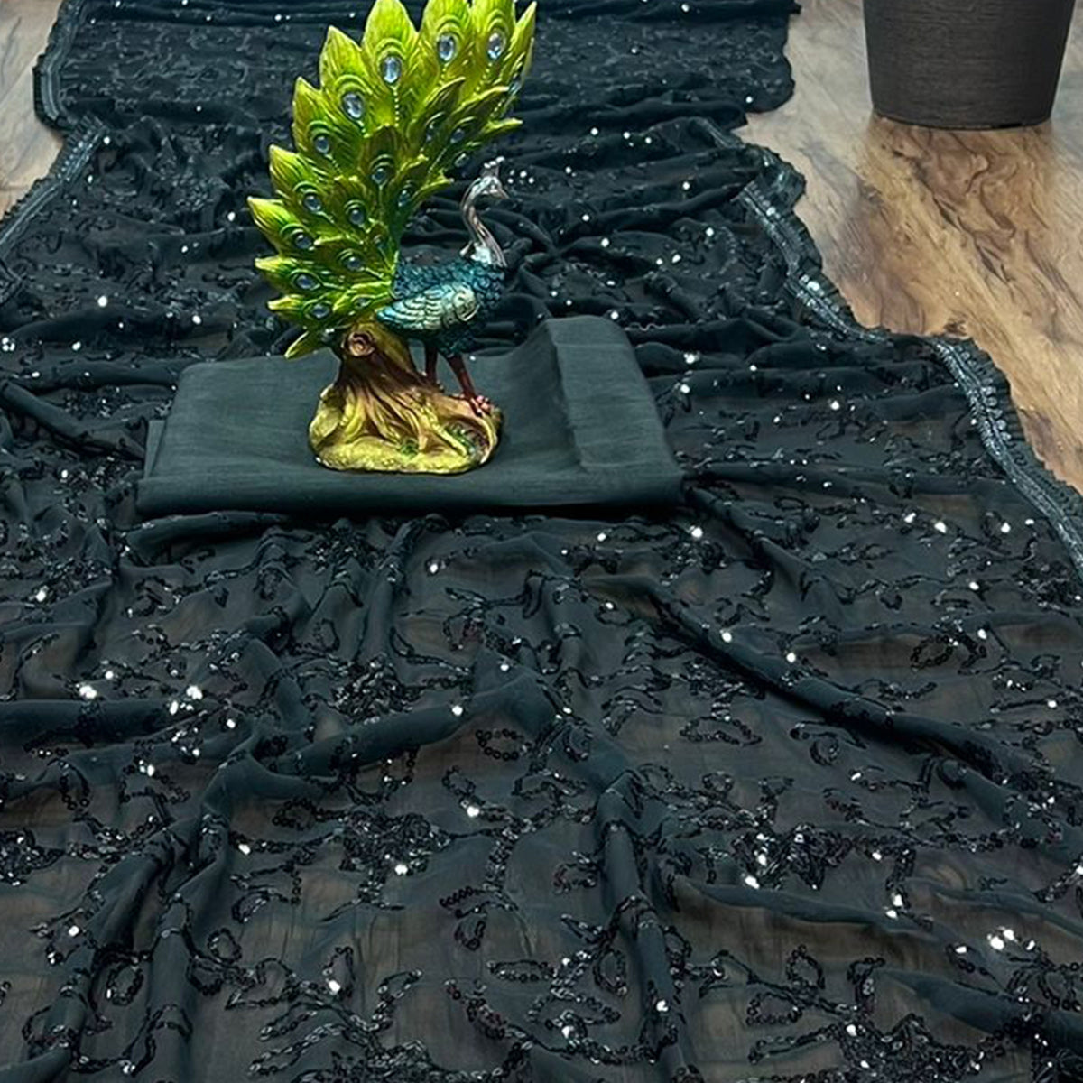 Black Sequins Embroidered Georgette Saree