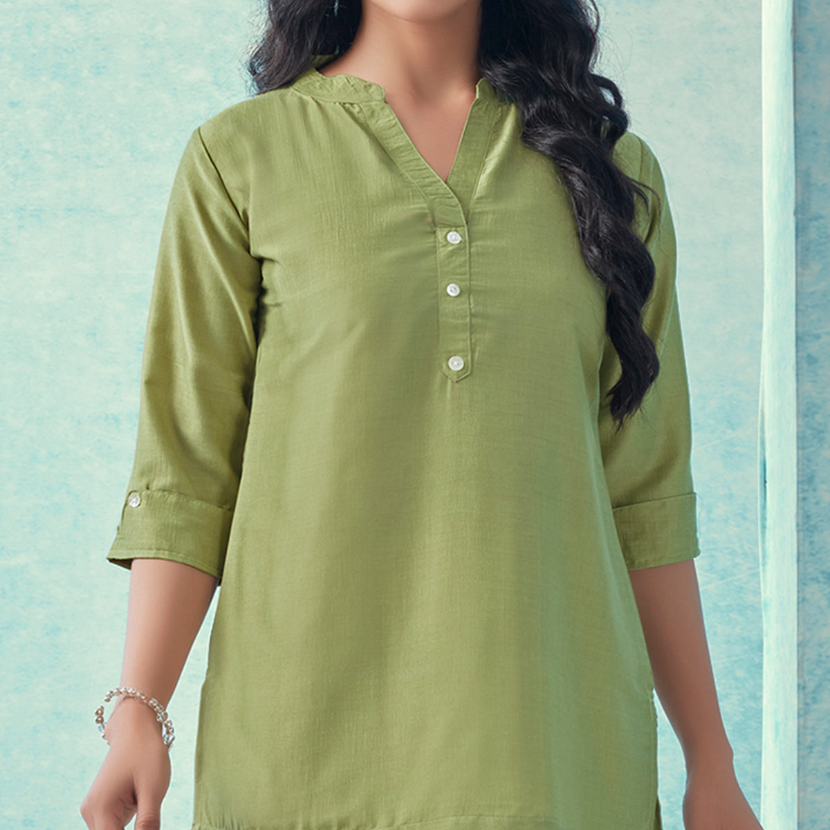 Green Solid Cotton Blend Top