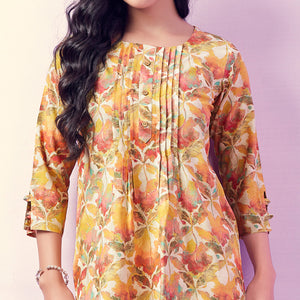 Yellow Floral Foil Printed Rayon Top