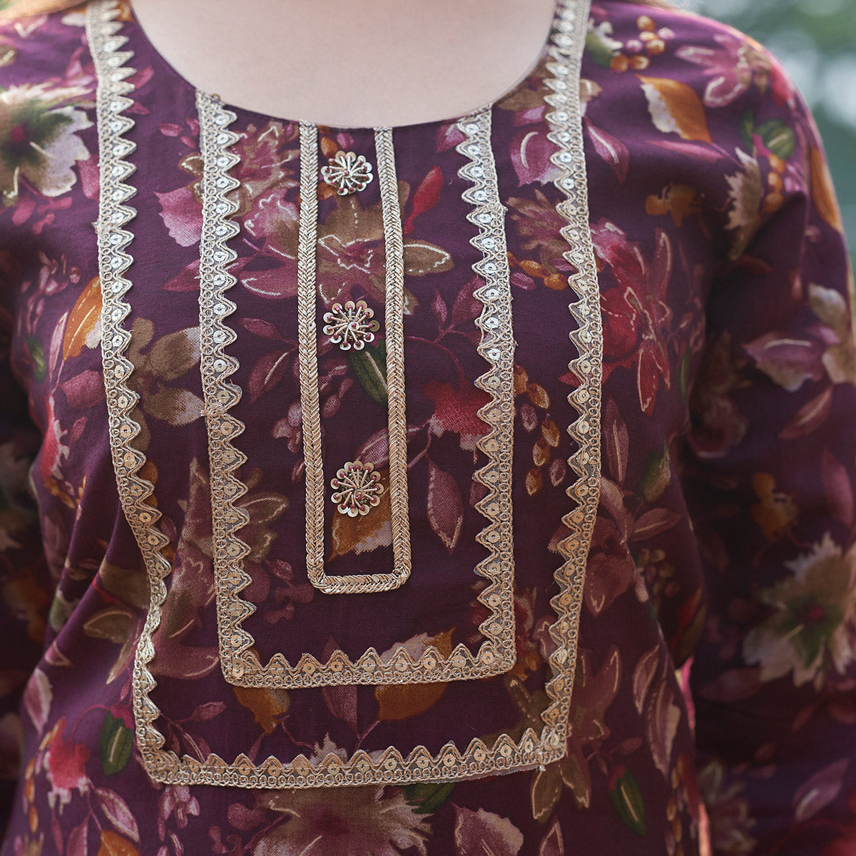 Purple Floral Printed Chanderi Silk Salwar Suit