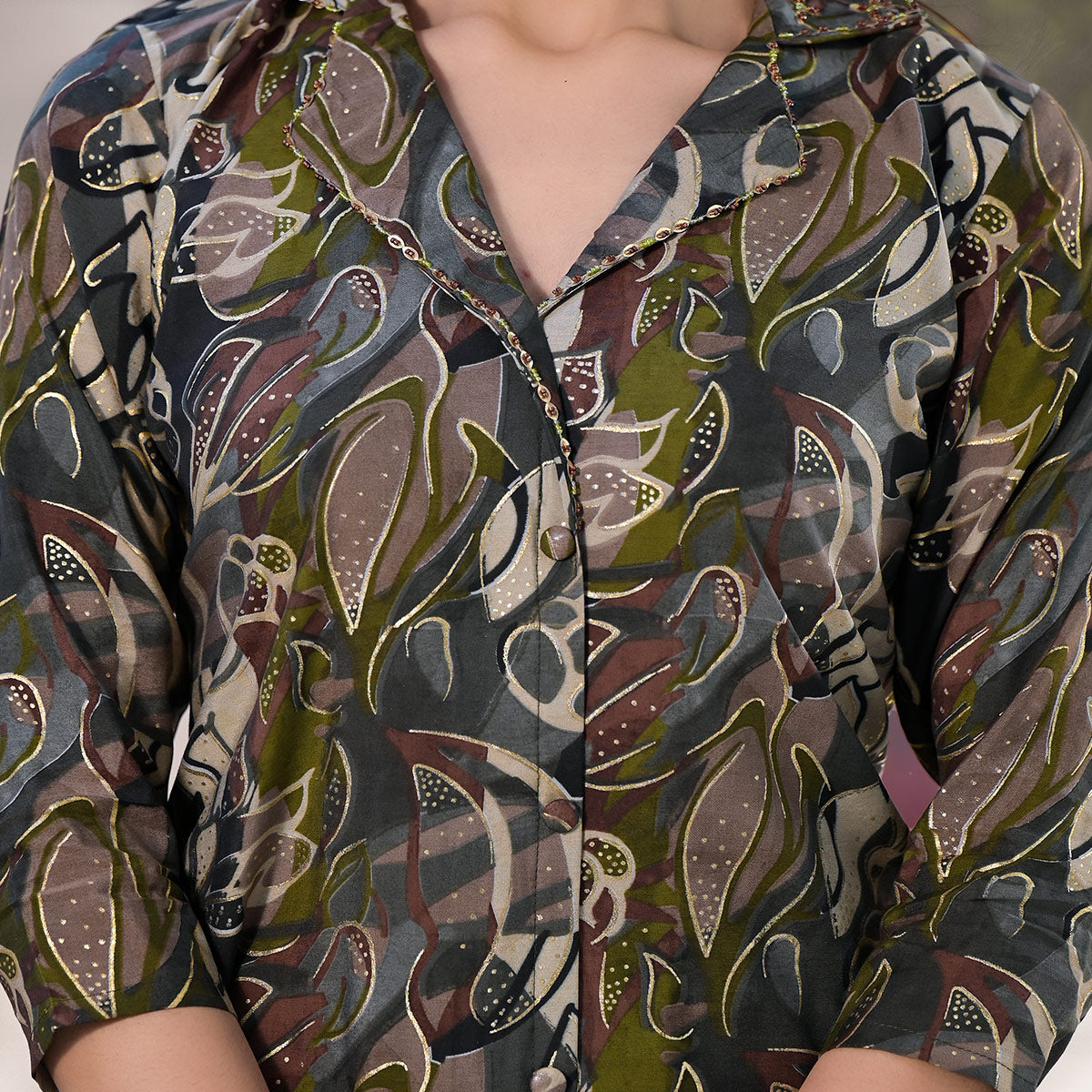 Green Foil Printed Chanderi Silk Co Ord Set