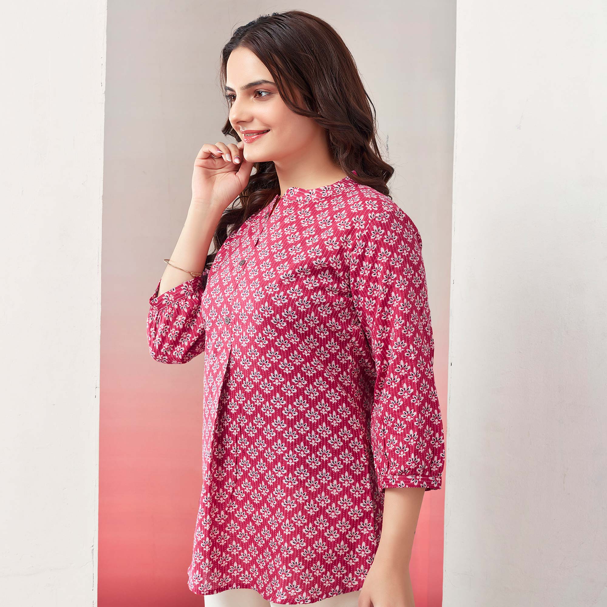 Red Printed Pure Cotton A-Line Top