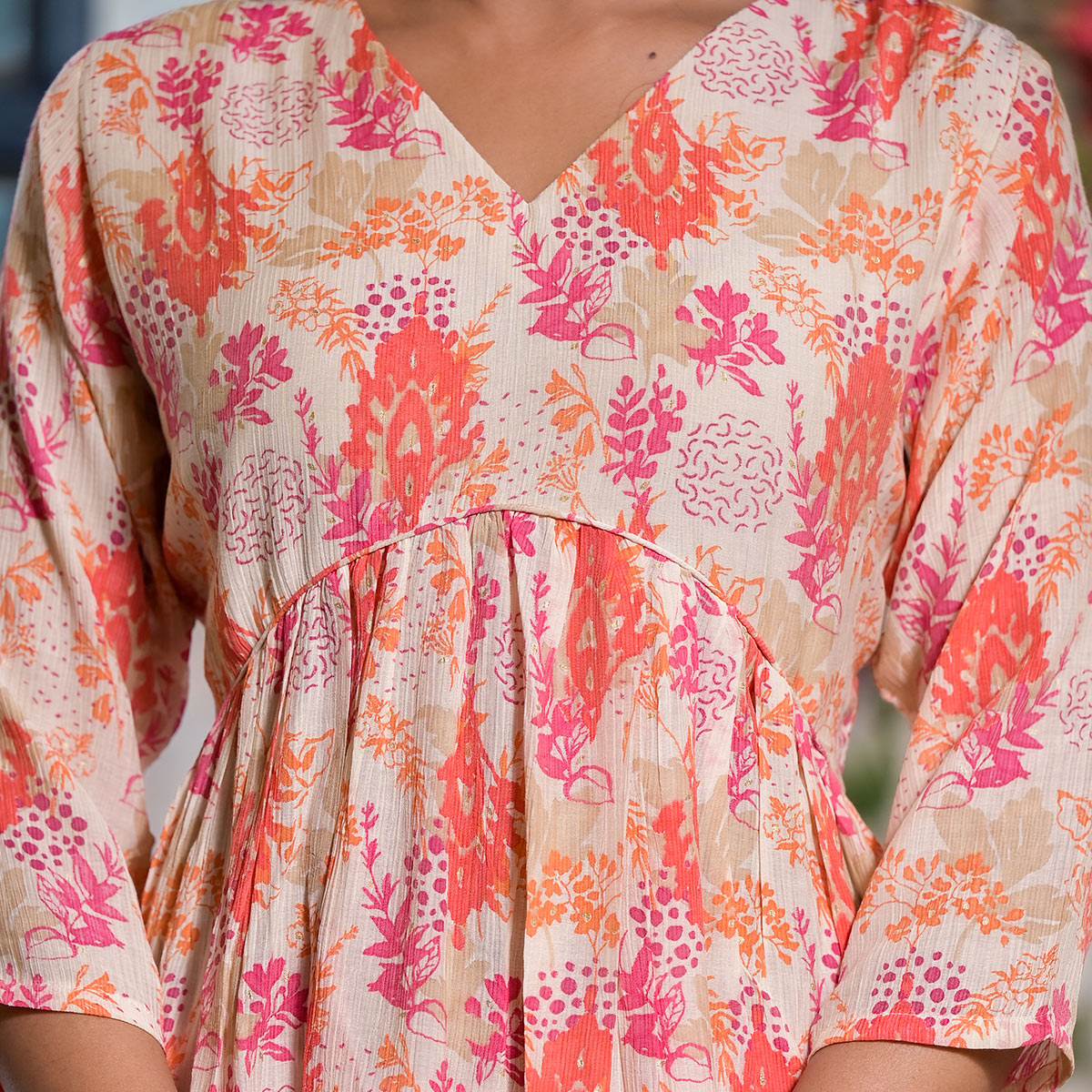 Off White Printed A-Line Chiffon Dress