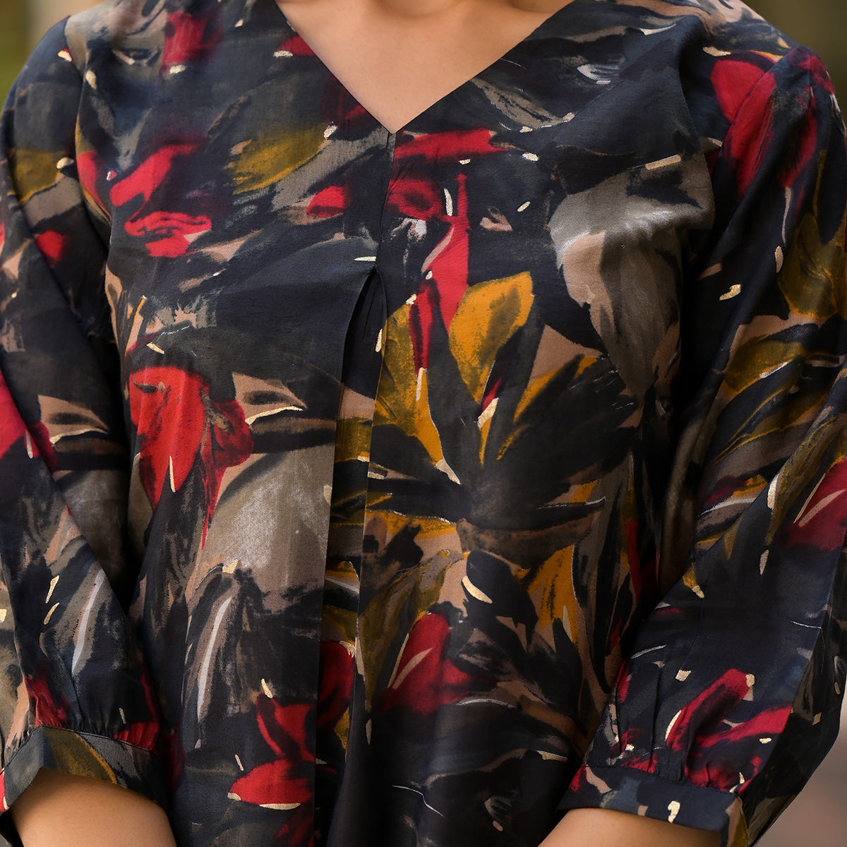 Black Floral Printed Chanderi Silk Co Ord Set