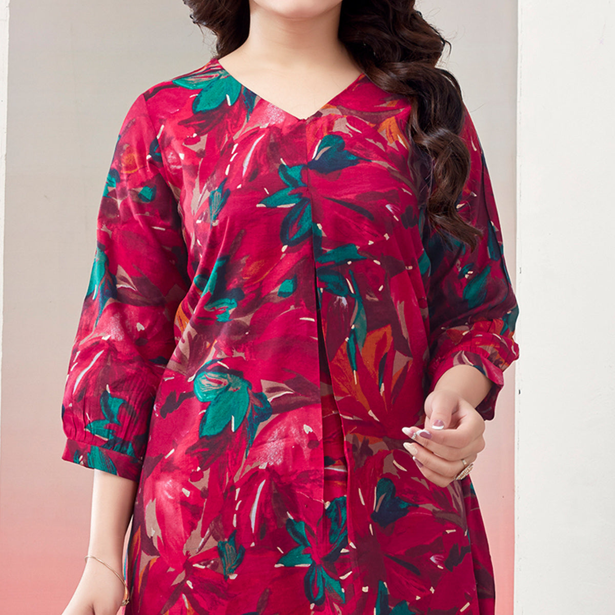 Pink Floral Printed Chanderi Silk Co Ord Set